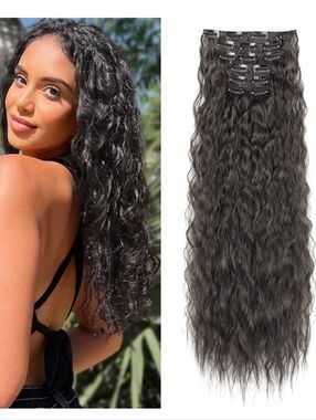 Clip-In Wavy Hair Extensions - Dark Brown